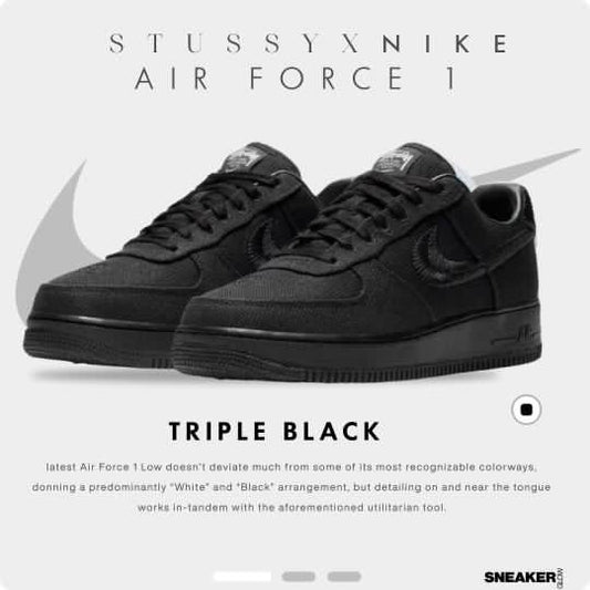 STUSSY X NIKE AIR FORCE 1 TRIPLE BLACK