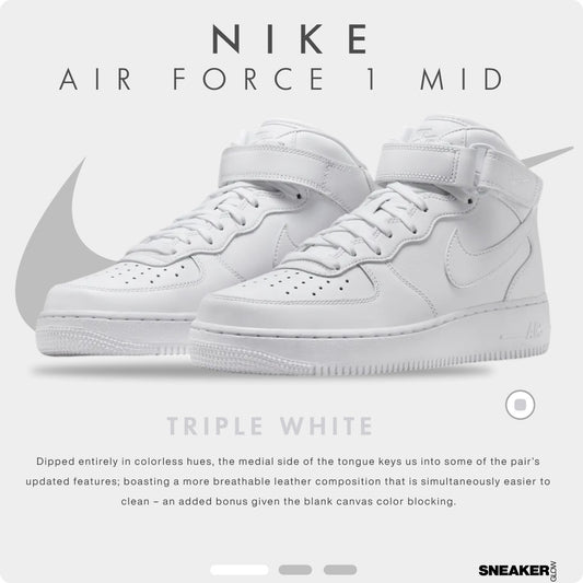 NIKE AIR FORCE 1 MID TRIPLE WHITE