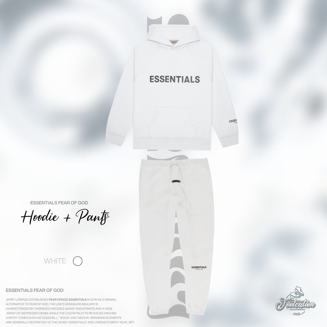 WHITE ESSENTIAL FEAR OF GOD HOODIE + PANTS